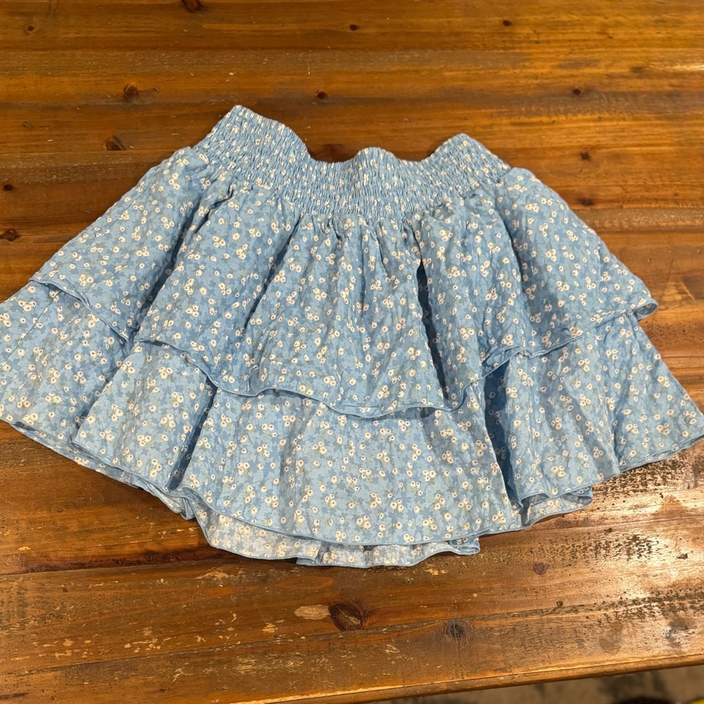 Floral Blue Ruffle Skort